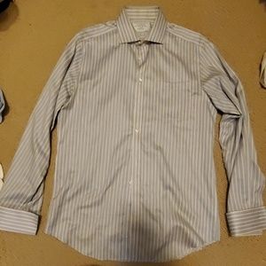 Blue and yellow striped dress shirt French cuffs